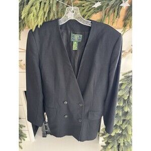 Vintage Charter Club Black Pure Wool Blazer Jacket Size 10 Womens